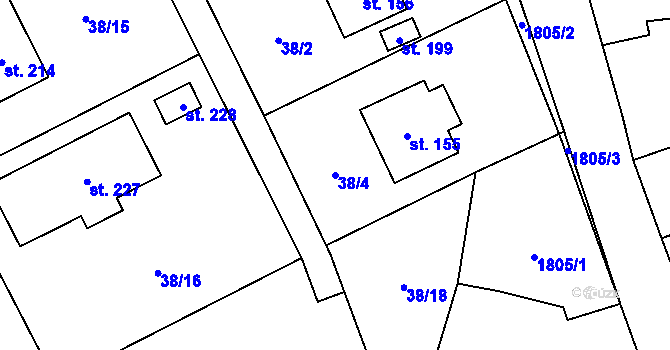 Parcela st. 38/4 v KÚ Sviny, Katastrální mapa