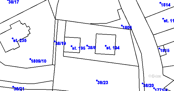 Parcela st. 38/6 v KÚ Sviny, Katastrální mapa