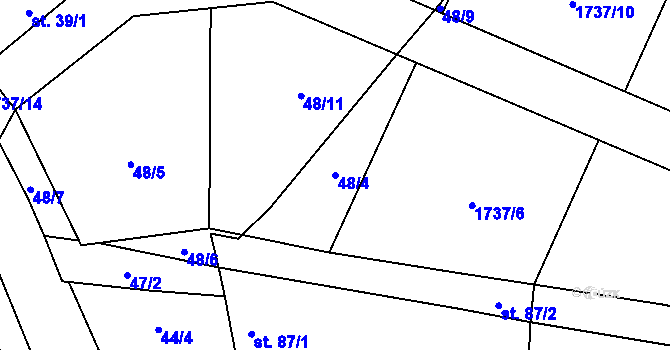 Parcela st. 48/4 v KÚ Sviny, Katastrální mapa
