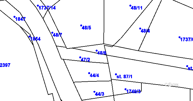 Parcela st. 48/6 v KÚ Sviny, Katastrální mapa