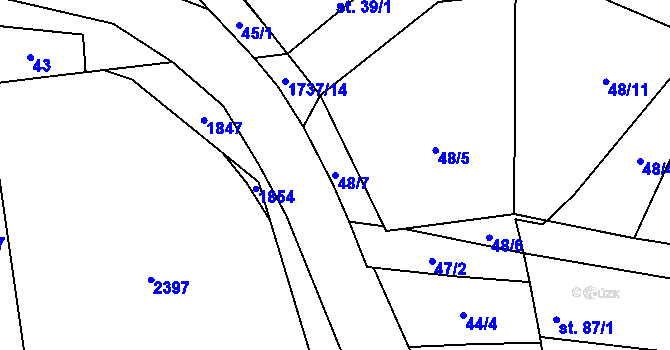 Parcela st. 48/7 v KÚ Sviny, Katastrální mapa