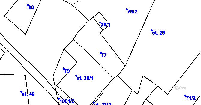 Parcela st. 77 v KÚ Sviny, Katastrální mapa