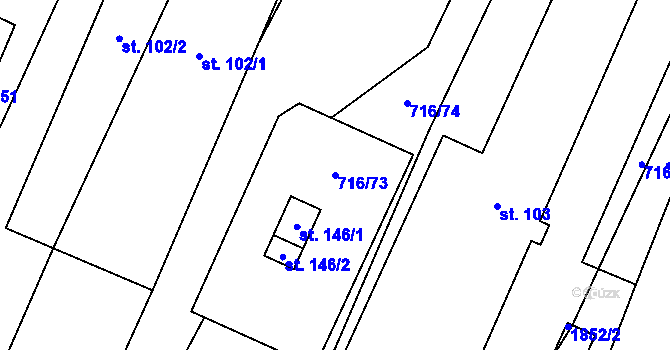 Parcela st. 716/73 v KÚ Sviny, Katastrální mapa