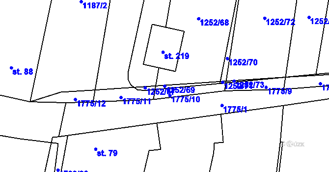 Parcela st. 1252/69 v KÚ Sviny, Katastrální mapa