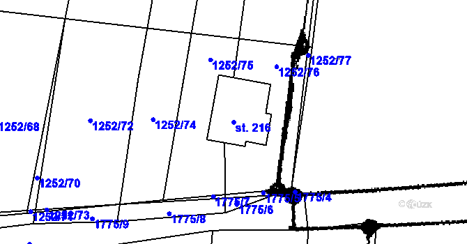 Parcela st. 216 v KÚ Sviny, Katastrální mapa