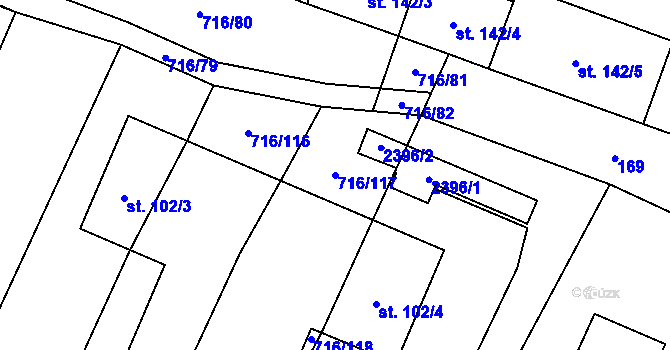 Parcela st. 716/117 v KÚ Sviny, Katastrální mapa