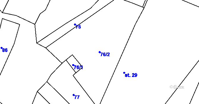 Parcela st. 76/2 v KÚ Sviny, Katastrální mapa