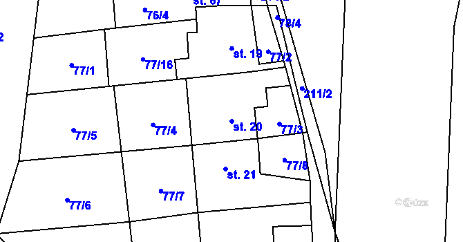 Parcela st. 20 v KÚ Sasina, Katastrální mapa