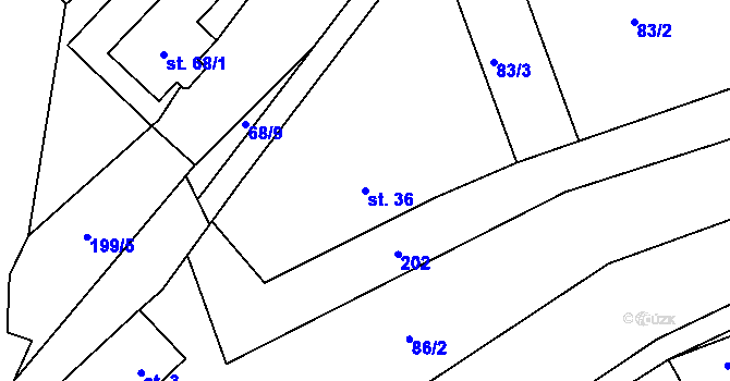 Parcela st. 36 v KÚ Sasina, Katastrální mapa
