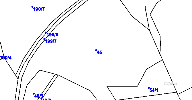 Parcela st. 45 v KÚ Sasina, Katastrální mapa