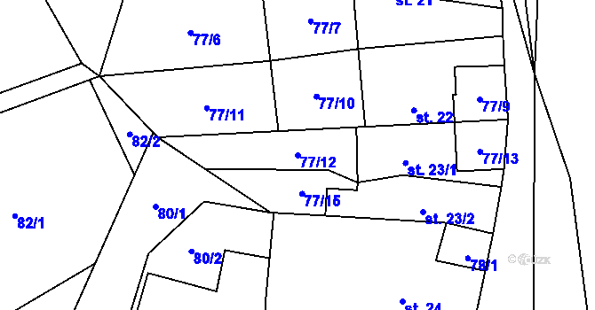 Parcela st. 77/12 v KÚ Sasina, Katastrální mapa