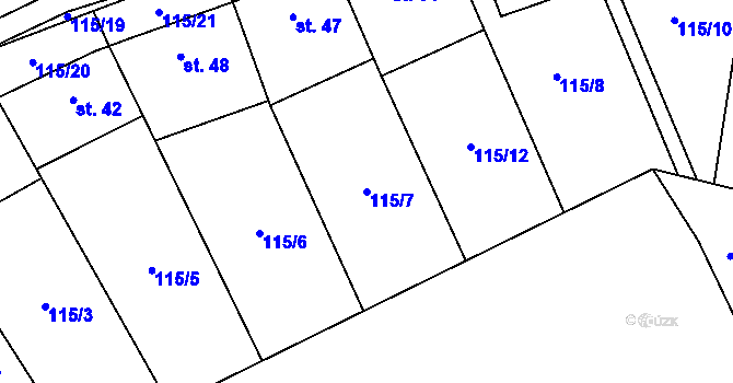 Parcela st. 115/7 v KÚ Sasina, Katastrální mapa