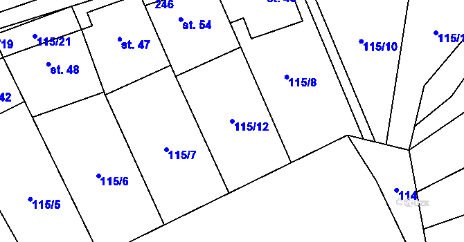 Parcela st. 115/12 v KÚ Sasina, Katastrální mapa