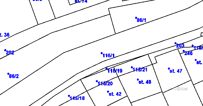 Parcela st. 116/1 v KÚ Sasina, Katastrální mapa
