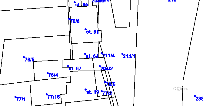 Parcela st. 211/4 v KÚ Sasina, Katastrální mapa