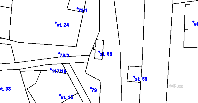 Parcela st. 66 v KÚ Sasina, Katastrální mapa