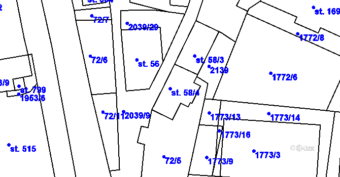 Parcela st. 58/4 v KÚ Svitávka, Katastrální mapa