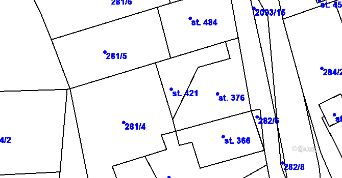 Parcela st. 421 v KÚ Svitávka, Katastrální mapa