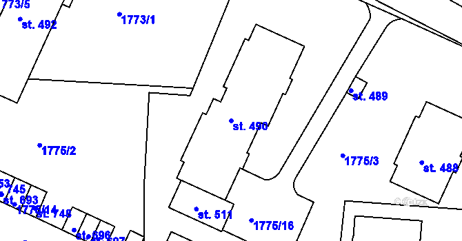 Parcela st. 490 v KÚ Svitávka, Katastrální mapa