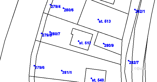 Parcela st. 512 v KÚ Svitávka, Katastrální mapa