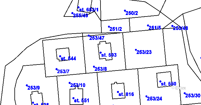 Parcela st. 593 v KÚ Svitávka, Katastrální mapa
