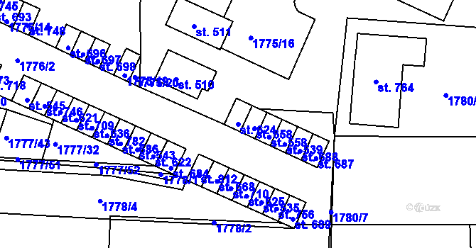 Parcela st. 624 v KÚ Svitávka, Katastrální mapa