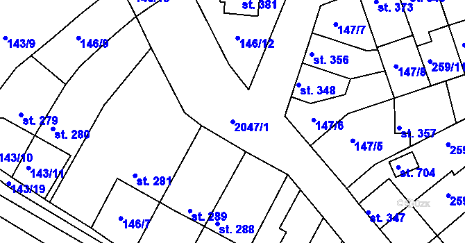 Parcela st. 2047/1 v KÚ Svitávka, Katastrální mapa