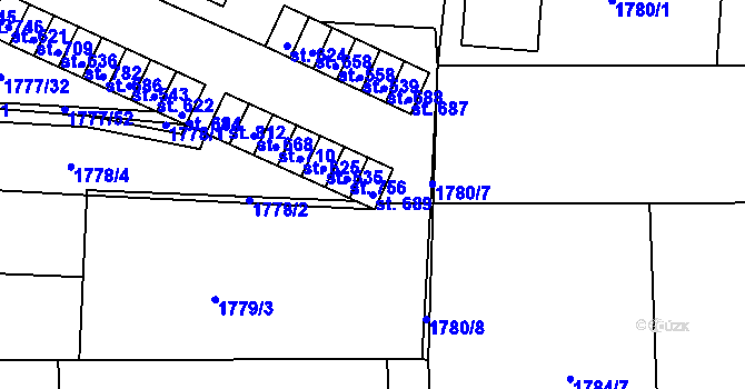 Parcela st. 689 v KÚ Svitávka, Katastrální mapa