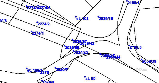 Parcela st. 2039/42 v KÚ Svitávka, Katastrální mapa