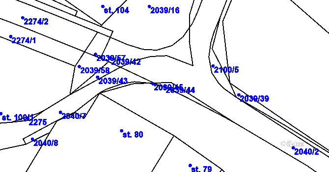 Parcela st. 2039/44 v KÚ Svitávka, Katastrální mapa