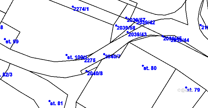 Parcela st. 2040/7 v KÚ Svitávka, Katastrální mapa