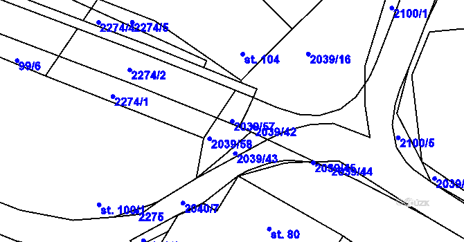 Parcela st. 2039/57 v KÚ Svitávka, Katastrální mapa