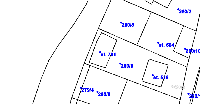 Parcela st. 781 v KÚ Svitávka, Katastrální mapa