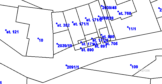 Parcela st. 171/3 v KÚ Svitávka, Katastrální mapa