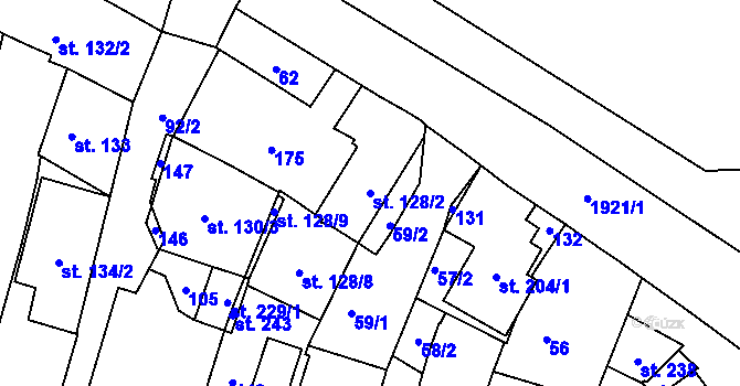 Parcela st. 128/2 v KÚ Svitavy-město, Katastrální mapa