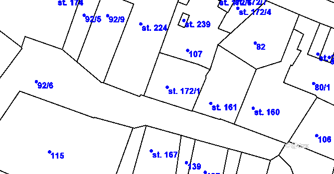 Parcela st. 172/1 v KÚ Svitavy-město, Katastrální mapa