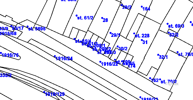 Parcela st. 208/3 v KÚ Svitavy-město, Katastrální mapa