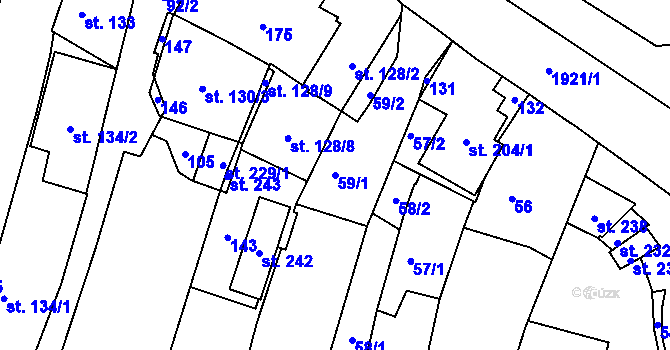 Parcela st. 59/1 v KÚ Svitavy-město, Katastrální mapa