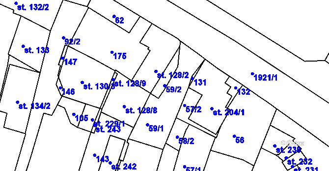 Parcela st. 59/2 v KÚ Svitavy-město, Katastrální mapa