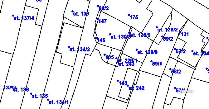 Parcela st. 105 v KÚ Svitavy-město, Katastrální mapa