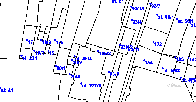 Parcela st. 119/2 v KÚ Svitavy-město, Katastrální mapa