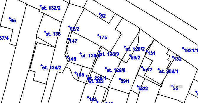 Parcela st. 128/9 v KÚ Svitavy-město, Katastrální mapa