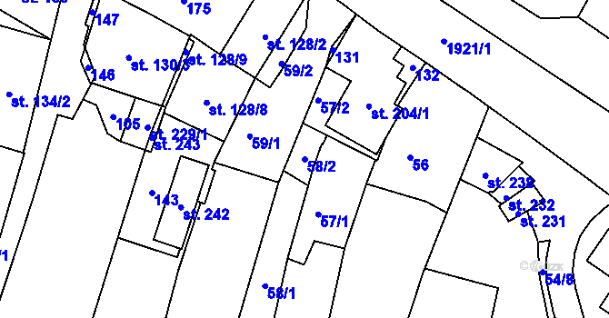 Parcela st. 58/2 v KÚ Svitavy-město, Katastrální mapa
