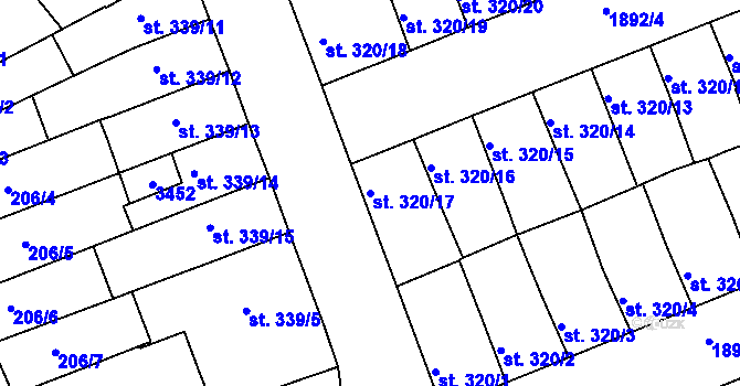 Parcela st. 320/17 v KÚ Svitavy-předměstí, Katastrální mapa