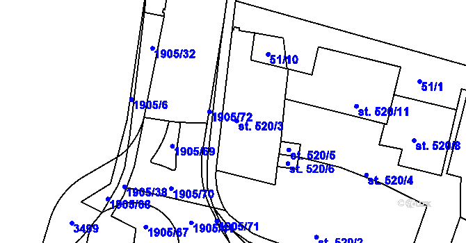 Parcela st. 520/3 v KÚ Svitavy-předměstí, Katastrální mapa