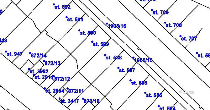 Parcela st. 588 v KÚ Svitavy-předměstí, Katastrální mapa