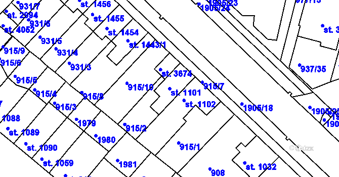 Parcela st. 1101 v KÚ Svitavy-předměstí, Katastrální mapa