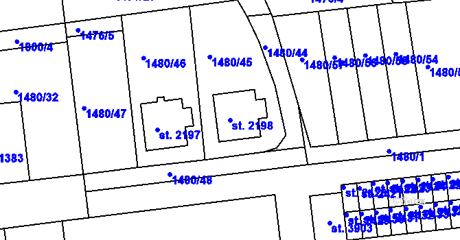 Parcela st. 2198 v KÚ Svitavy-předměstí, Katastrální mapa