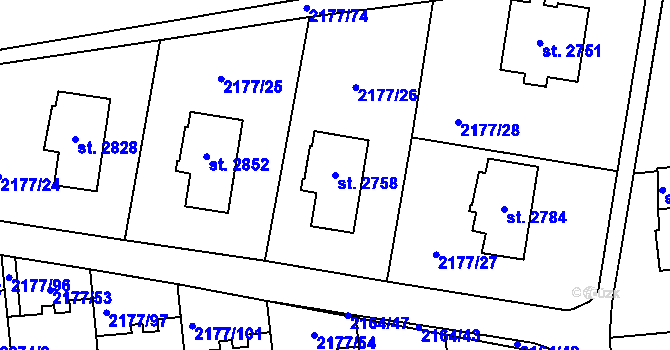 Parcela st. 2758 v KÚ Svitavy-předměstí, Katastrální mapa