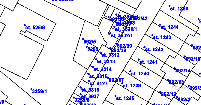 Parcela st. 3312 v KÚ Svitavy-předměstí, Katastrální mapa